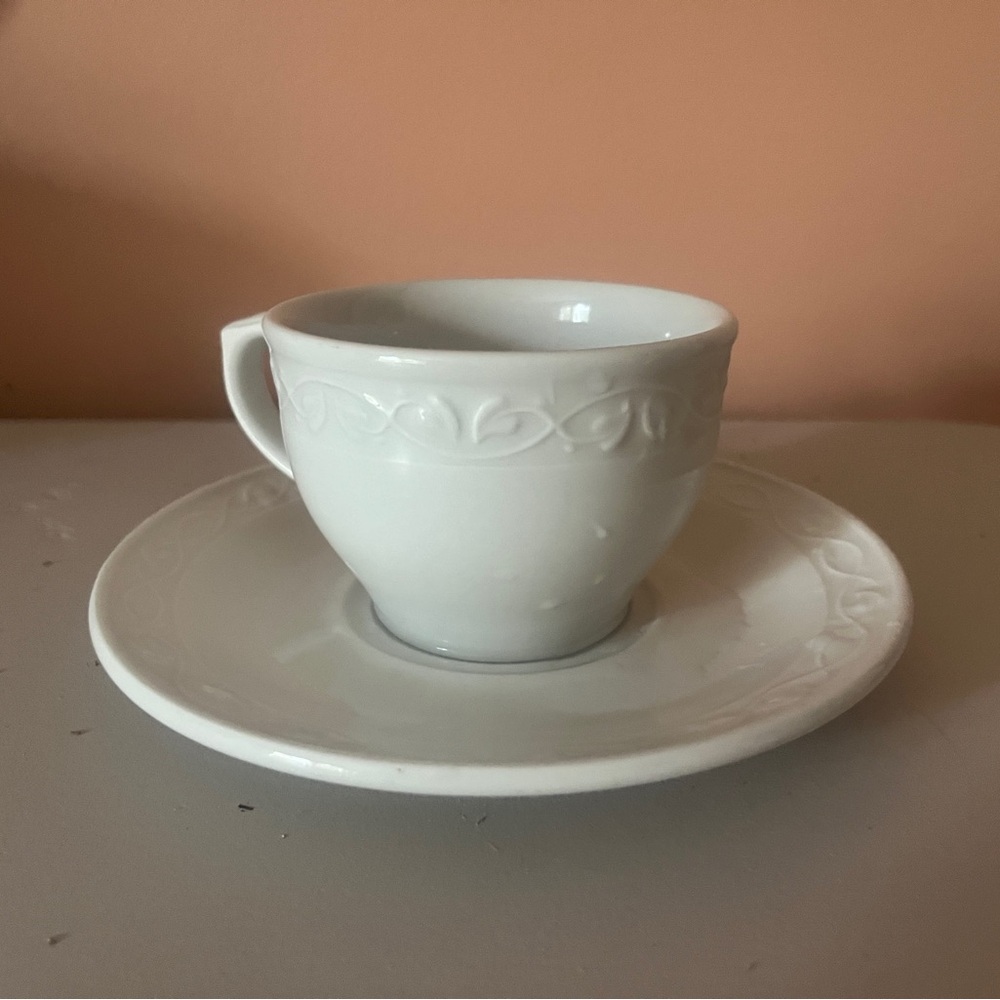 Elegant White Porcelain Teacup and Saucer Set